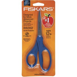 Fiskars 7" Safety School Scissors with Stainless Steel Pointed Tip Blades for Children, Kids, Students (Dark Blue)