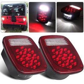 Pair 39 LED Square Rear Combination Tail Lights Lamps Assembly - Compatible with Wrangler TJ YJ CJ, Flatbed Trucks, RV - Brake, Stop, Turn, Backup, Reverse Lights