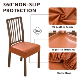 NILUOH Waterproof Seat Covers for Dining Room Chairs Set of 4, Pu Leather Chair Seat Slipcovers Dining Chair Cover Removable Washable Chair Protctor Cover, No Rear Covers (PU-Light Brown)