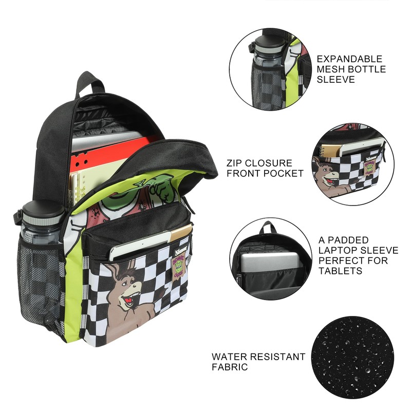 Shrek & Donkey Swamp & Checkered Backgrounds 16” Backpack
