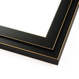 Poster Palooza 4x3 Inch Frame Black with Gold Pinstripe Two-Step Solid Wood Picture Frame | 1.25 Inch Moulding Width | with UV Acrylic Plexiglass, Foam Board Backing & Hanging Hardware Included