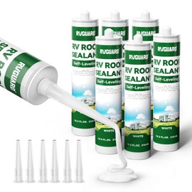 RVGUARD RV Roof Sealant, Self-Leveling Lap Sealant, Flexible RV Caulk Sealant for RV, Camper, Trailer, and Motorhome Roof Repair, White(6 Pack)