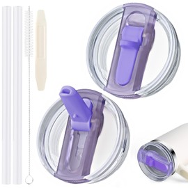 2 Pack 30 oz Tumbler Flip Straw Lid for Stanle Cup Accessory, Leak Proof Lid Replacement Reusable Tumbler Cover (Purple & Purple)