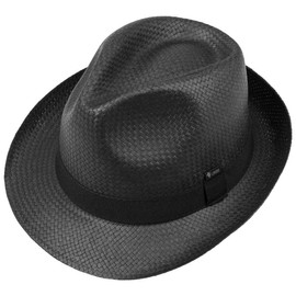 Lipodo Black City Trilby Straw Hat (Paper Straw) Women/Men - Sun Hat Made in Italy - Hat with Grosgrain Ribbon - Spring/Summer, black