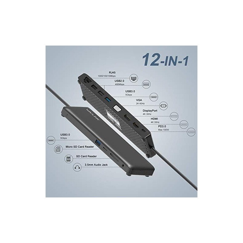 WAVLINK USB-C Hub 12-in-1 Multi-functional Mini Docking Station HDMI 4K