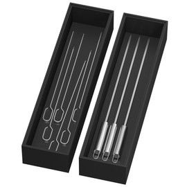 Lixple Bamboo Drawer Organizer, Narrow Silverware Organizer for Kitchen Drawer, Stackable Utensil Organizer, 2 Pcs Flatware Organizer for Drawer, Wooden Storage Box Tray (Black, 12 X 3 X 2 Inch)
