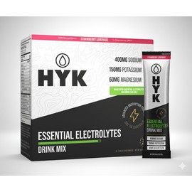HYK Essential Electrolytes Powder Packets - Science-Backed Daily Hydration Drink Mix - Premium Electrolytes + Vitamins for Superior Absorption - Boost Recovery - Strawberry Lemonade, 30 Sticks