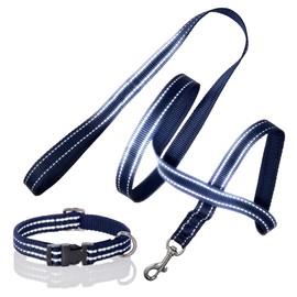 Pet Passion 2-Pack MAX - The Hardy Reflective Dog Collar & 6ft. Leash for All Pet Breeds, Navy, Medium