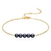 KECHO 14K Real Gold Freshwater Cultured 5 Black Pearl Bracelet