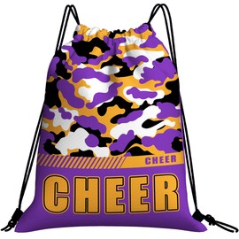 GIVOTIN Drawstring Backpack Waterproof Gym Drawstring Bags Sports String Bag Camo Sackpack, Cheer Drawstring Bags-camo Purple Gold, Cheer Drawstring Backpacks