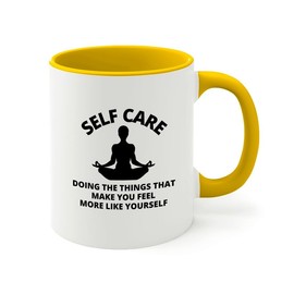 Flairy Land Meditation 2Tone Mug 11oz Yellow -Self Care Doing - Relaxiation Stress Relief Zen Buddhist Mindfullnest Savasana