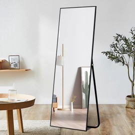 NeuType 59"x20" Full Length Mirror Floor Mirror with Standing Holder Bedroom Dressing Mirror Standing Hanging or Leaning Against Wall, Black