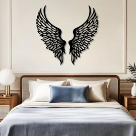Angel Wings Metal Wall Art, Metal Angel Wings Wall Decor, Large Angel Wings Wall Sculpture Art, Angel Wings Wall Art, Living Room, Bedroom Wall Hangings, Housewarming Gift (White, 29"x 29"| 76x76cm )
