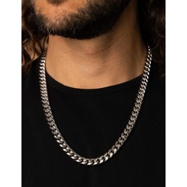 Waitsoul 925 Sterling Silver Cuban Chain Lobster Clasp 10mm Silver Cuban Curb Link Chain Necklace for Women Men Diamond Cut 16-30 Inches(16)