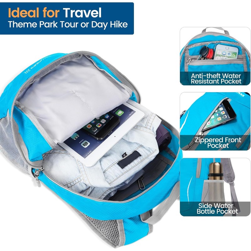 ZOMAKE Ultra Lightweight Packable Backpack 25L, Foldable Hiking Backpacks Water