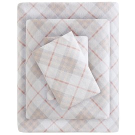 Sleep Philosophy True North Cozy Flannel Warm 100% Cotton Sheet - Novelty Print Animals Stars Cute Ultra Soft Cold Weather Bedding Set, Queen, Pink Plaid 4 Piece