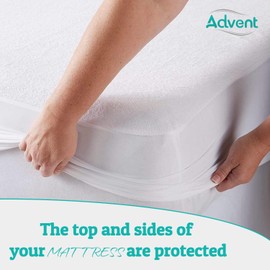 ADVENT Terry Towel Waterproof Mattress Protector Single – Single Mattress Protector Fits Mattresses Upto 30cm Deep - Breathable White Mattress Cover (Single)