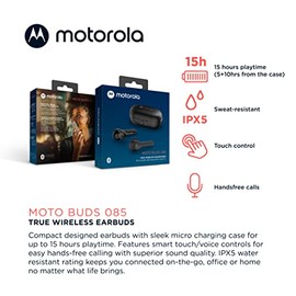 Motorola Sound - Audifonos MOTOBUDS085, Inalambricos, Compatibles con Android y iOS, Bluetooth 5.1, Color Negro