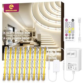 EMITEVER COB LED Light Strip 16.4FT Kit,4000K Natural White,12V Long Run No Voltage Drop for Uniform Brightness,Dimmable,Flexible Tape Light for Indoo
