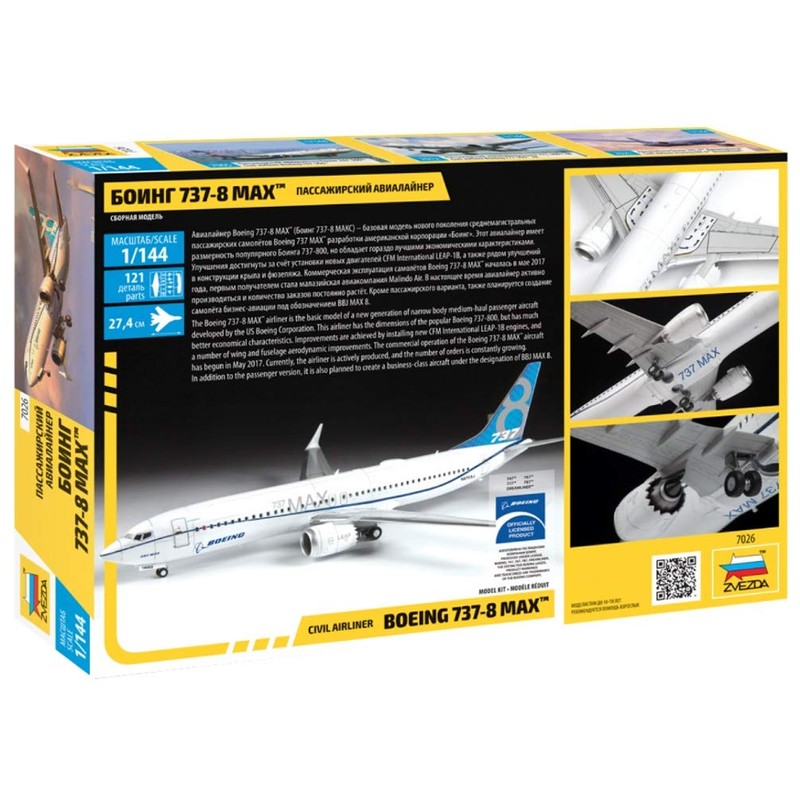 ZVEZDA 500787026 - 1:144 Boeing 737-8 MAX, Modellbau, Bausatz, Standmodellbau,
