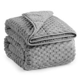 Super Soft Luxury Fleece Sherpa Weighted Blanket 15 lbs for Adults, Turtle Shell Fluffy Cozy Warm Queen Weighted Throw for Winter, Ceramic Beads Washable Heavy Blankets for Couch Bed, Grey, 48" x 72"