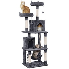 Yaheetech 70.5in H Cat Tower, Multi Level Cat Tree Kitten Condo with 2 Condos & 2 Foam-Padded Perches & Scratching Post & Fur Ball for Medium/Large Cats
