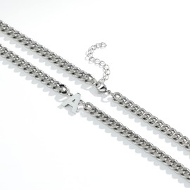 RUOOUY Initial A-Z Cuban Link Chain Necklace for Men Women Stainless Steel Letter Pendant Chain 6.5mm Width 18+2 Inches Jewelry Gift for Men（Silver-L）
