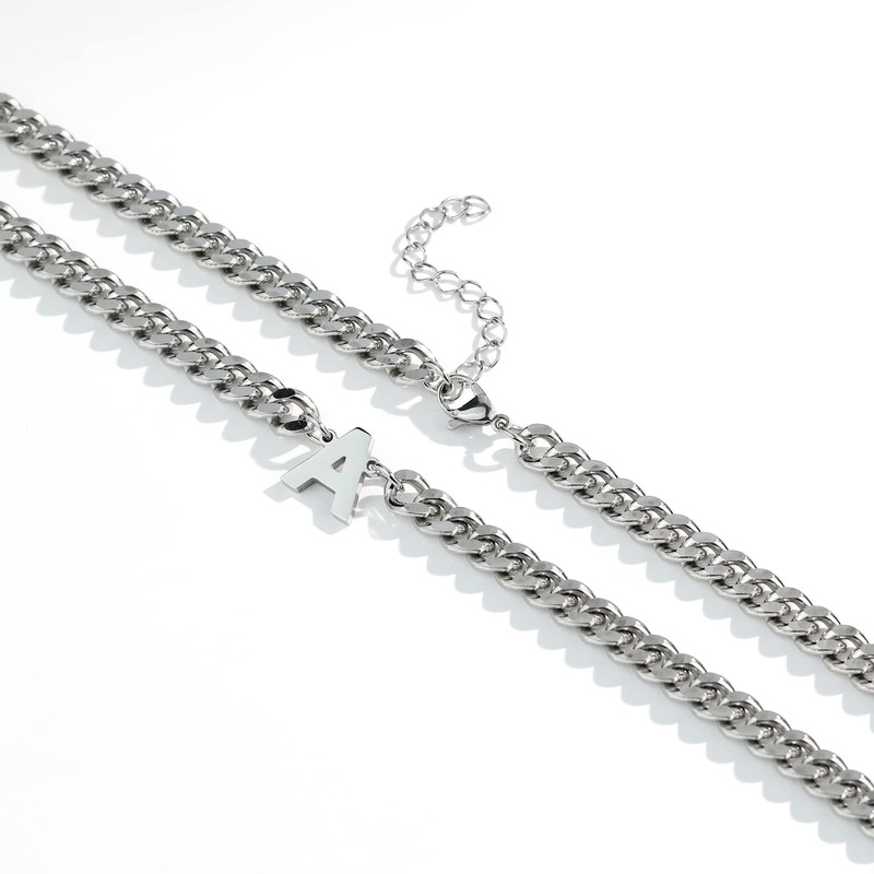 RUOOUY Initial A-Z Cuban Link Chain Necklace for Men Women