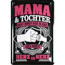 WOGEKA ART Retro Tin Sign - Mum & Daughter - Heart on Heart - Funny Saying as Gift Idea for Decoration, 20 x 30 cm, Made of Metal in Vintage Design 1697