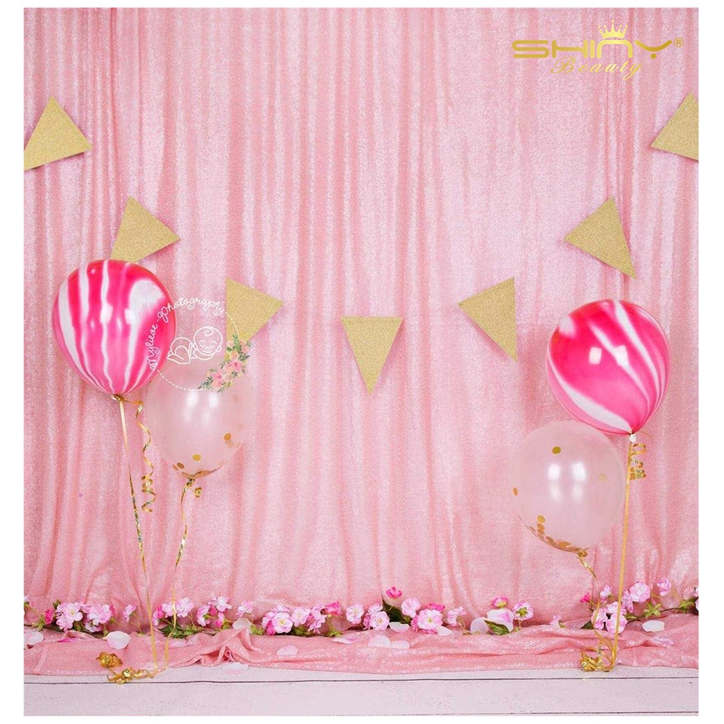 Sequin Curtains 2 Panels Pink 2FTx8FT Sequin Photo Backdrop Baby Pink Sequin Backdrop Curtain Pack of 2 -1011E