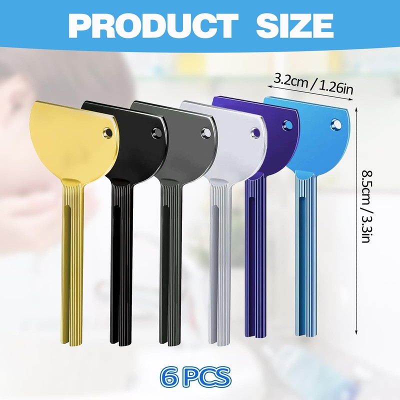 Toothpaste Squeezer, 6-Pack Stainless Steel Tube Rollers, Durable and Reusable,