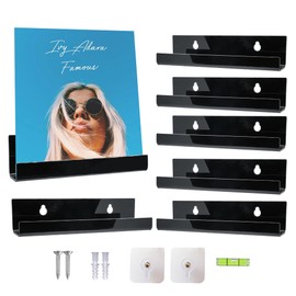 XIANG YXWO Vinyl Wall Mount, Record Holder Wall 8 Pack 7-Inch Screw&Adhesive Hooks, Black Vinyl Record Holder Shelves, Record Wall Display for Books Toys Display Office Room Decor