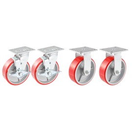 KATUNA 3-6 Inch Industrial Casters Set of 4, Heavy Duty Casters Wheels with Brake 5000 Lbs, Maintenance-Free Polyurethane on Aluminum Wheels, Swivel Casters for Machines (6inch 2 Brake & 2 Rigid)