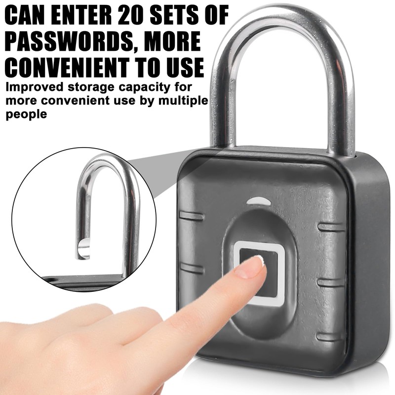 Padlock Fingerprint, USB Charging, Multi-User Keyless Lock, Weatherproof Lock with