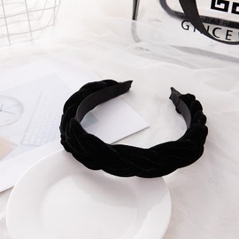 2PCS Velvet Braided Headbands for Women Non Slip Head Band Fashion Head Bands for Women Headband Hair Accessories for Women (Black，Beige, One size)