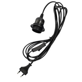 Kwmobile E27 Plug-In Light Fitting with Switch, E 27 Socket, Black, 3.5 m Power Cable, Screw Ring Switch