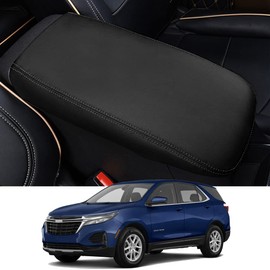 Being Up Car Center Console Cover Fit for Chevy Equinox 2018-2023 Waterproof Anti-Scratch Leather Armrest Box Pad Protector,Black with Black Stitches