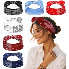Tobeffect Bandanas Estilo Bohemio con Estampado de Cachemira para Mujer. Bandas Elásticas con Lazos Antideslizantes. Pañuelos Anchos con Lazos Vintage. Bonitas Diademas para El Cabello. Paquete de 6.