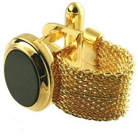 Select Gifts Cuff links Wrap Around~Double Watch Strap Gold Onyx Cufflinks Pouch