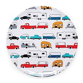 Camco Life is Better at The Campsite Large Dinner Plate - White with Multicolor Retro RV, Camper, and Trailer Print, BPA Free, Melamine (53224)