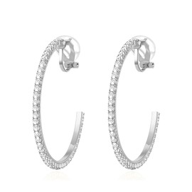 QUKE 4.3 cm Creole Clip On Earrings for Women Girls Cubic Zirconia Not Pierced Earrings, Crystal