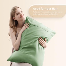 Queen Pillowcases, Cooling Viscose from Bamboo Pillow Covers with Envelope Closure, Soft Moisture-Wicking for Hot Sleepers, Hair and Skin-Friendly, Green, 2 Pack