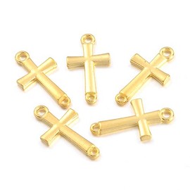Fashewelry 20Pcs Tibetan Gold Crucifix Cross Holy Pendant Links Double Loop Cross Connector Charms 14.5x27mm for Bracelet Necklace Dangle Earring Making