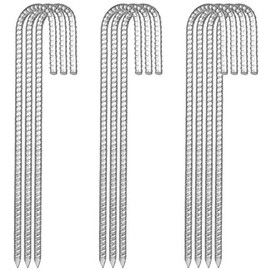 10 Pack 12âGalvanized Rebar Tent Stakes J Hook, Heavy Duty J Hook Ground Anchors, Curved Steel Plant Support Garden Stake with Chisel Point end for Fence Stakes, Canopies, Sheds, Swing Sets