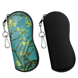 MoKo Sunglasses Soft Case 2 Pack, Ultra Light Neoprene Zipper Eyeglass Case w/Belt Clip, Black + Almond Blossom