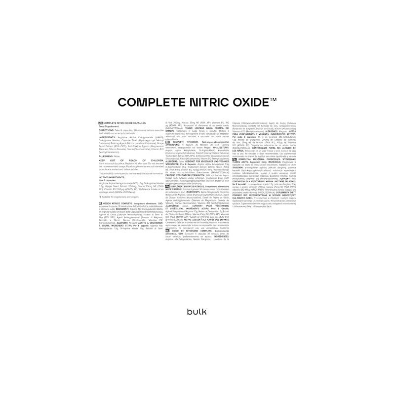 Bulk Complete Nitric Oxide Capsules, Pack of 180