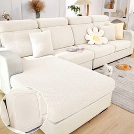 Sofa Seat Cushion Cover - Stretch Sofa Cover Universal Elastic Sofa Seat Cover Non-Slip Sofa Cover Protective Cover for Sofa Cushion L Shaped Chaise Longue Furniture Protection (White Weaves)