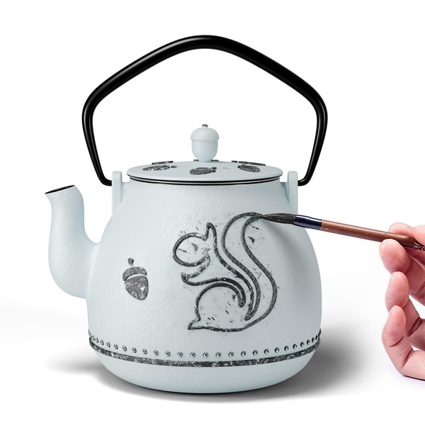 Toptier Teapot with Removable Infuser, Cast Iron Tea Kettle Stovetop
