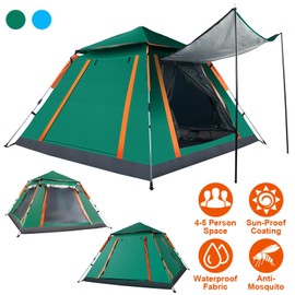 4-5 Person Camping Tent, Lightweight Waterproof Dome Tent, Easy Up Portable Family Tents with Carry Bag, Spacious Backpacking Tent for Camping Hiking and Outdoor(Green)