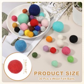sourcing map 30 Pcs Wool Felt Balls Beads, 0.6 Inch Felt Pom Poms for Crafts, Handmade Pompoms Bulk Small Bead for Nursery Handicrafts and DIY Art Decoration, Red